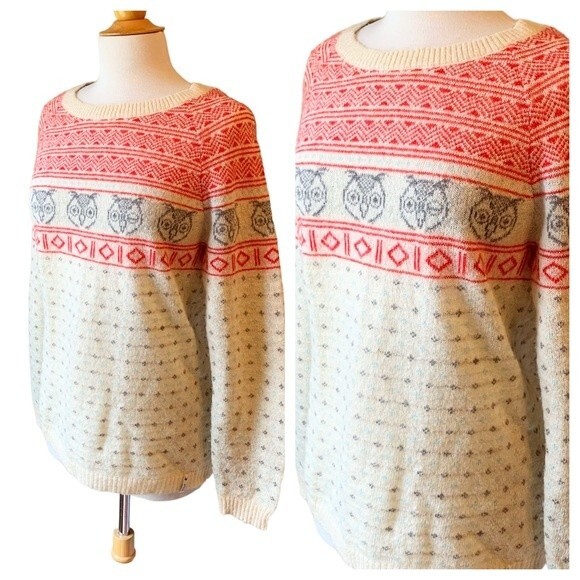 Woolrich Mohair Wool Blend Fair Isle Owl Crew Neck Sweater - Large - Picture 4 of 9
